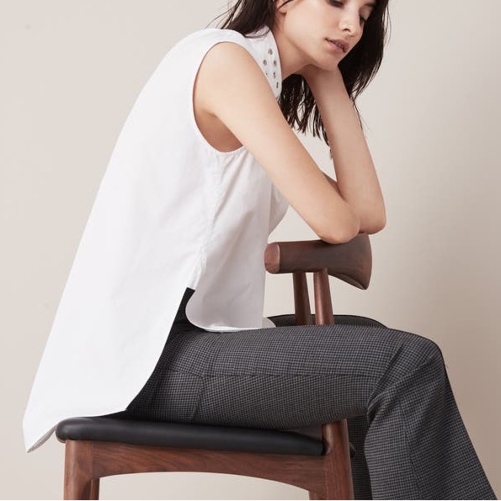 Helmet Lang Sleeveless Button Down Grommet Collar Poplin Top White Small